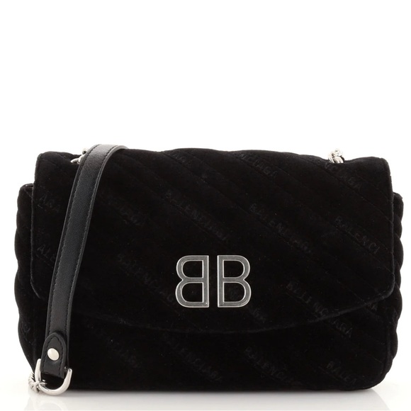 Balenciaga BB Chain Round Shoulder Quilted Velvet Bag - Picture 2 of 14
